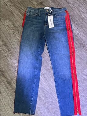 Etienne Aigner Blue Skinny Jeans with Red Side Zipper